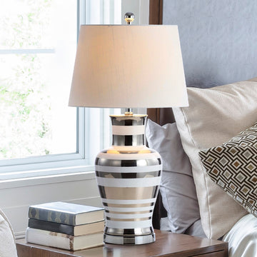Zilar Striped 28.75" Ceramic/Iron Classic Modern LED Table Lamp - JONATHAN Y